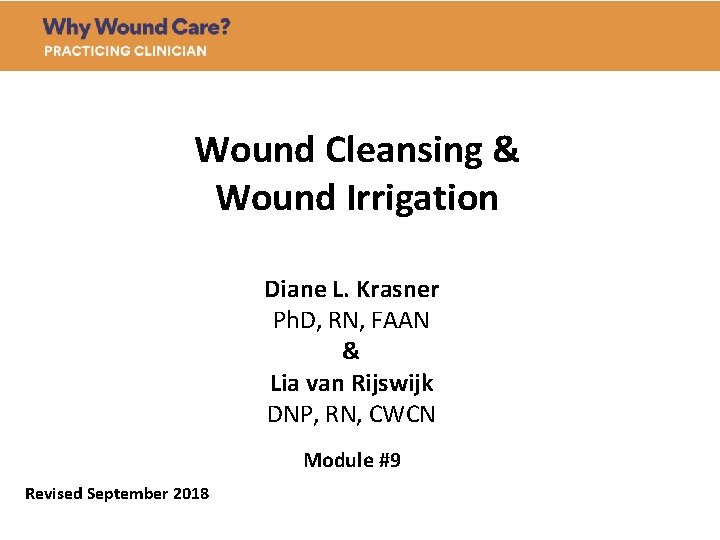 Wound Cleansing & Wound Irrigation Diane L. Krasner Ph. D, RN, FAAN & Lia