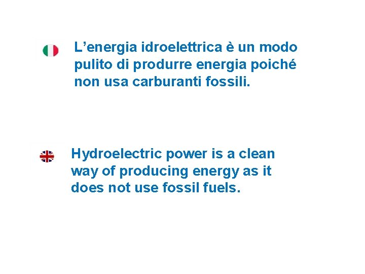 L’energia idroelettrica è un modo pulito di produrre energia poiché non usa carburanti fossili.