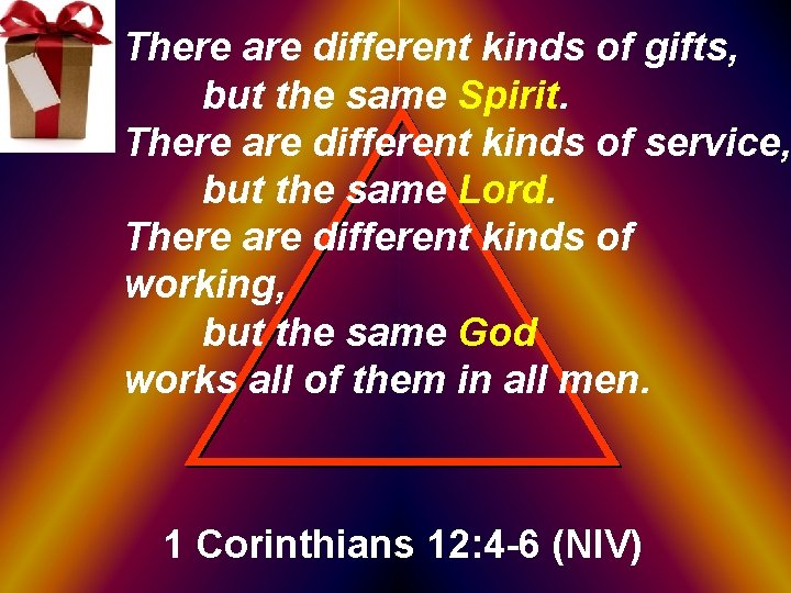 There are different kinds of gifts, but the same Spirit. There are different kinds