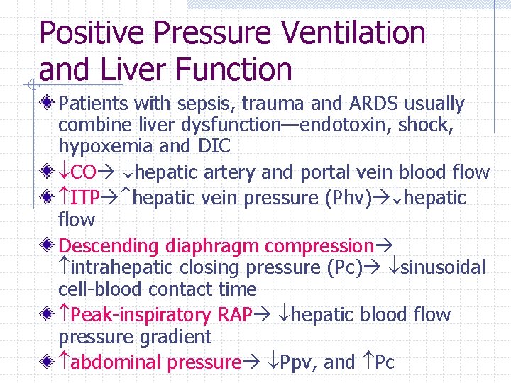 Positive Pressure Ventilation and Liver Function Patients with sepsis, trauma and ARDS usually combine Positive Pressure Ventilation and Liver Function Patients with sepsis, trauma and ARDS usually combine