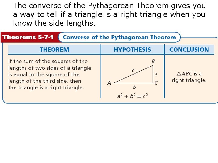 The converse of the Pythagorean Theorem gives you a way to tell if a