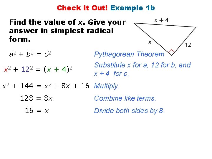 Check It Out! Example 1 b Find the value of x. Give your answer