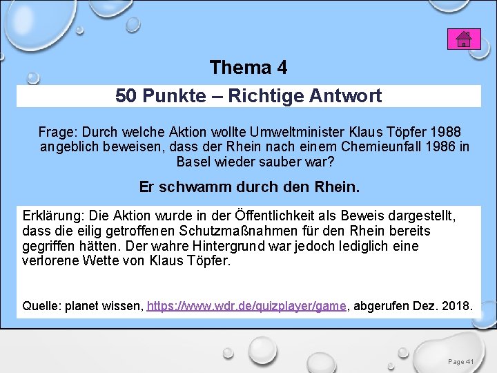 Thema 4 50 Punkte – Richtige Antwort Frage: Durch welche Aktion wollte Umweltminister Klaus Thema 4 50 Punkte – Richtige Antwort Frage: Durch welche Aktion wollte Umweltminister Klaus