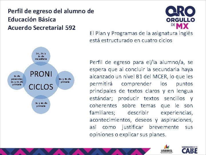 Perfil de egreso del alumno de Educación Básica Acuerdo Secretarial 592 El Plan y Perfil de egreso del alumno de Educación Básica Acuerdo Secretarial 592 El Plan y