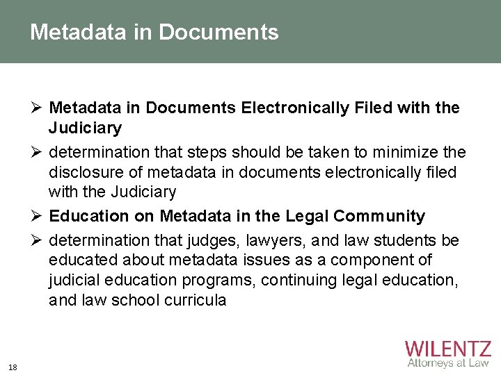 Metadata in Documents Ø Metadata in Documents Electronically Filed with the Judiciary Ø determination
