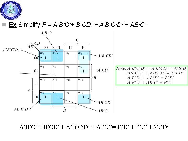 n Ex Simplify F = A B C + B CD + A B