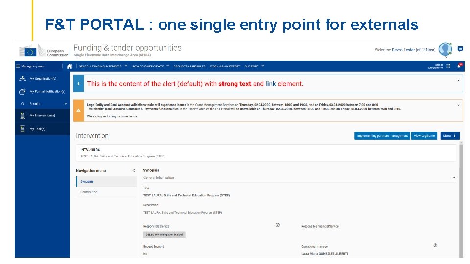 F&T PORTAL : one single entry point for externals 