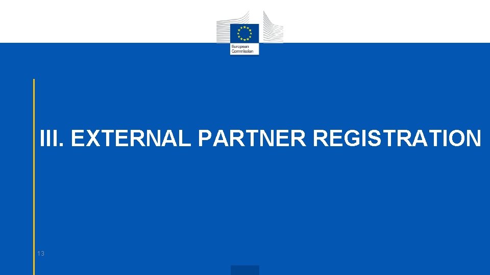 III. EXTERNAL PARTNER REGISTRATION 13 
