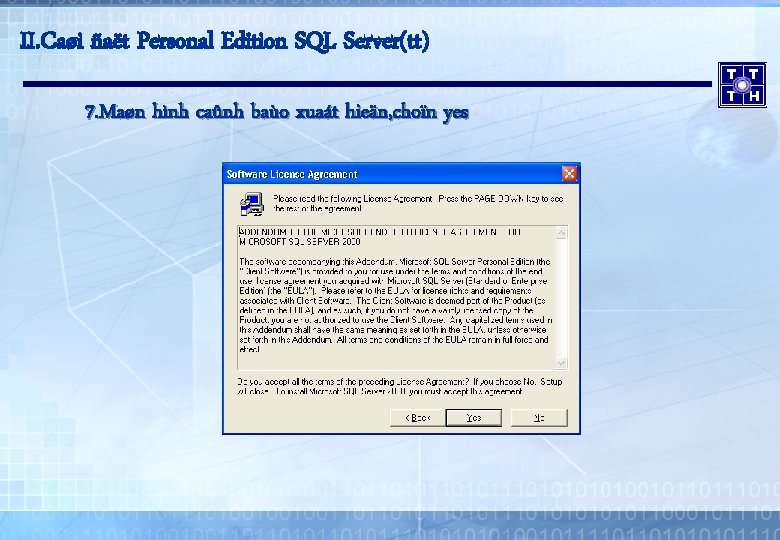 II. Caøi ñaët Personal Edition SQL Server(tt) 7. Maøn hình caûnh baùo xuaát hieän,