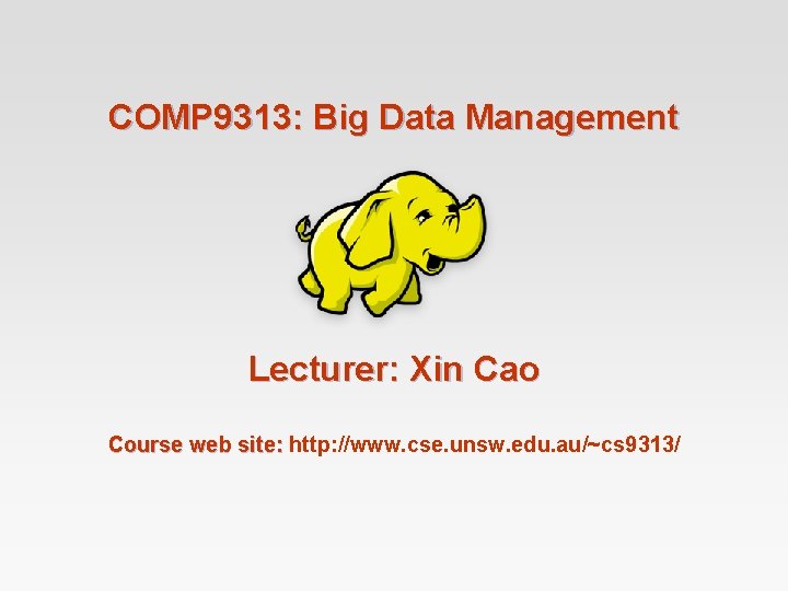 COMP 9313: Big Data Management Lecturer: Xin Cao Course web site: http: //www. cse.