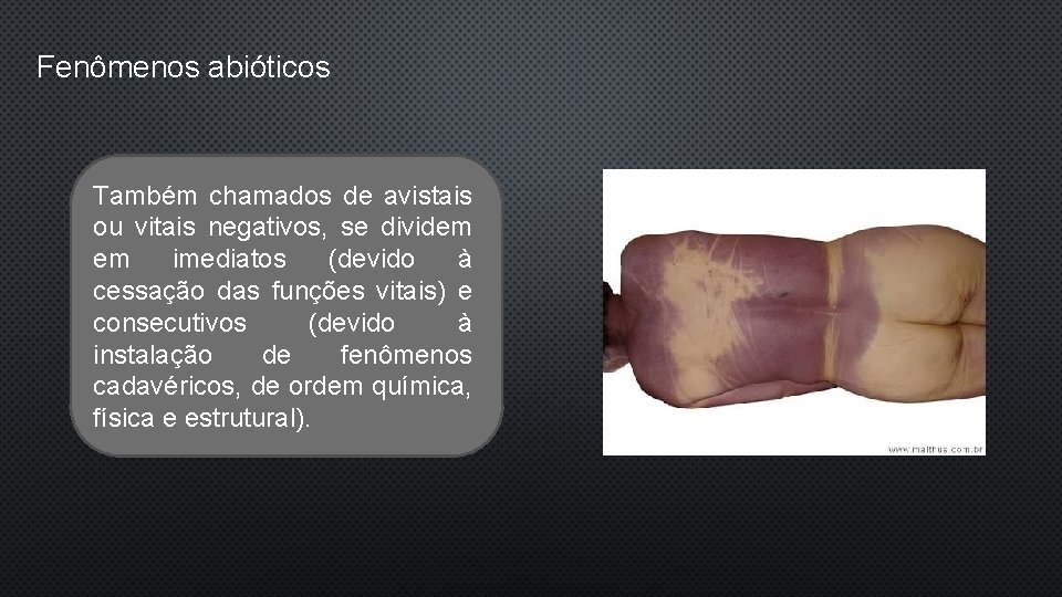 Fenômenos abióticos Também chamados de avistais ou vitais negativos, se dividem em imediatos (devido