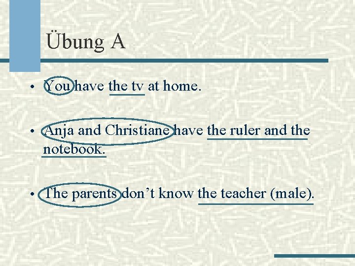 Übung A • You have the tv at home. • Anja and Christiane have