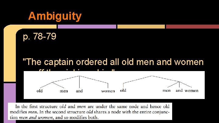 Ambiguity p. 78 -79 "The captain ordered all old men and women off the