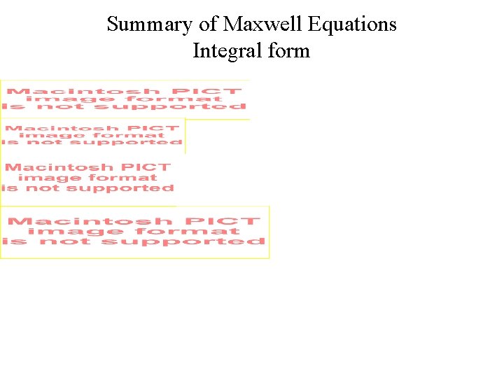 Summary of Maxwell Equations Integral form 