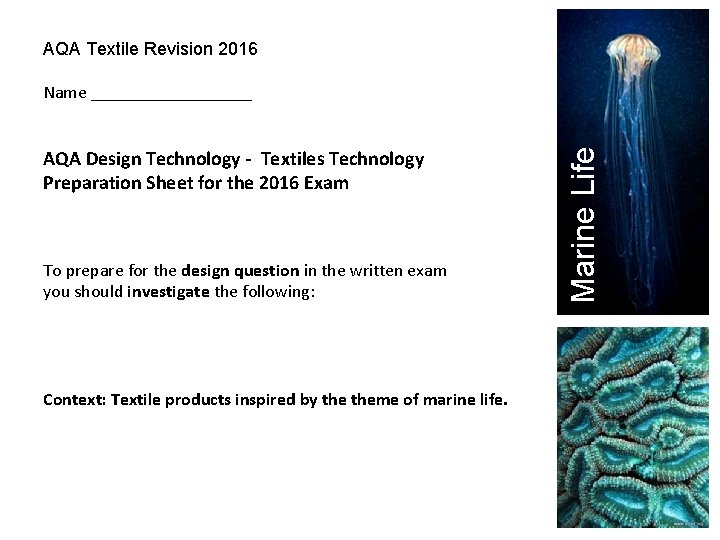 AQA Textile Revision 2016 AQA Design Technology - Textiles Technology Preparation Sheet for the