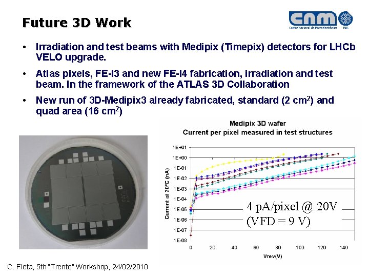 Future 3 D Work • Irradiation and test beams with Medipix (Timepix) detectors for