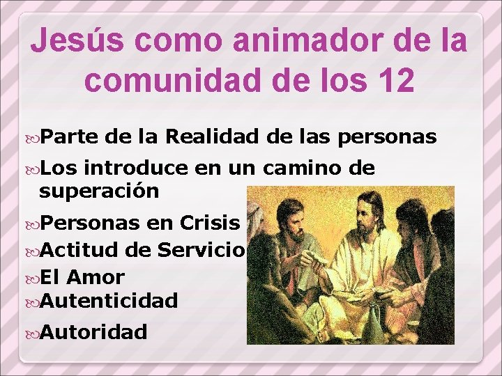 Jesús como animador de la comunidad de los 12 Parte de la Realidad de