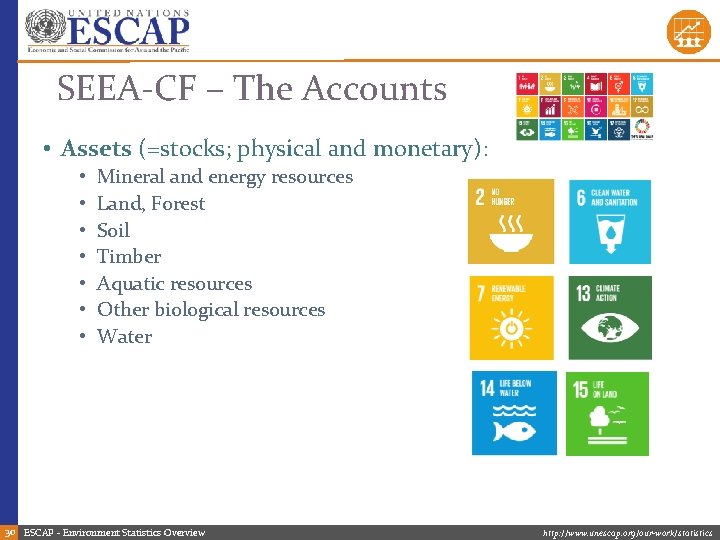 SEEA-CF – The Accounts • Assets (=stocks; physical and monetary): • • Mineral and