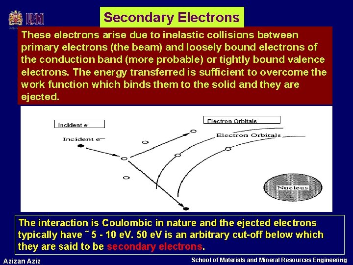 Secondary Electrons These electrons arise due to inelastic collisions between primary electrons (the beam)