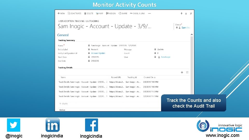 Monitor Activity Counts Track the Counts and also check the Audit Trail @inogicindia www.