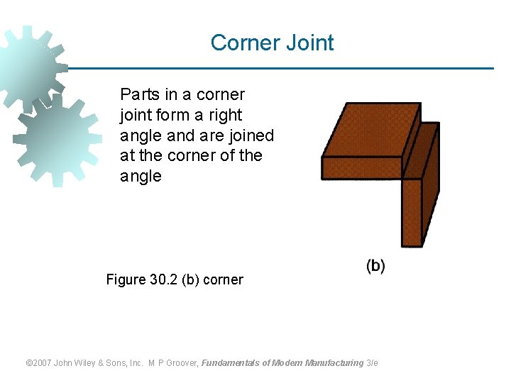 Corner Joint Parts in a corner joint form a right angle and are joined