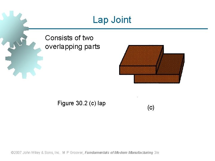 Lap Joint Consists of two overlapping parts Figure 30. 2 (c) lap © 2007