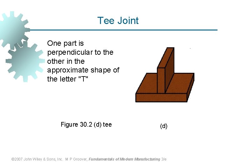 Tee Joint One part is perpendicular to the other in the approximate shape of