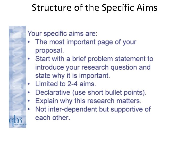Structure of the Specific Aims 