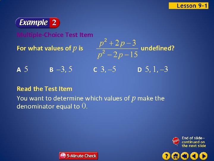 Multiple-Choice Test Item For what values of p is A 5 B – 3,
