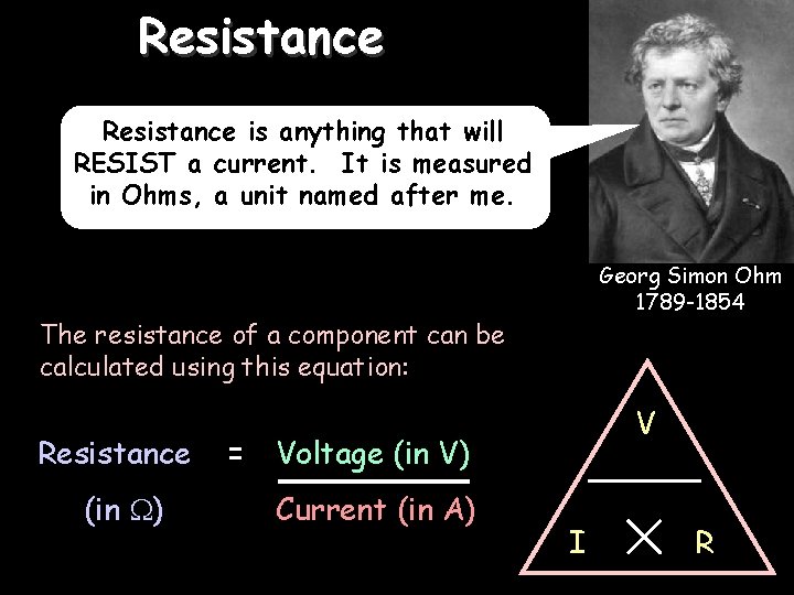 Resistance 05/03/2021 Resistance is anything that will RESIST a current. It is measured in