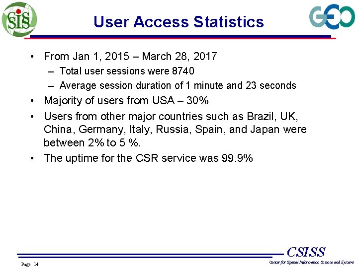 User Access Statistics • From Jan 1, 2015 – March 28, 2017 – Total