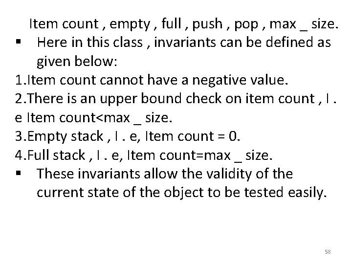 Item count , empty , full , push , pop , max _ size.