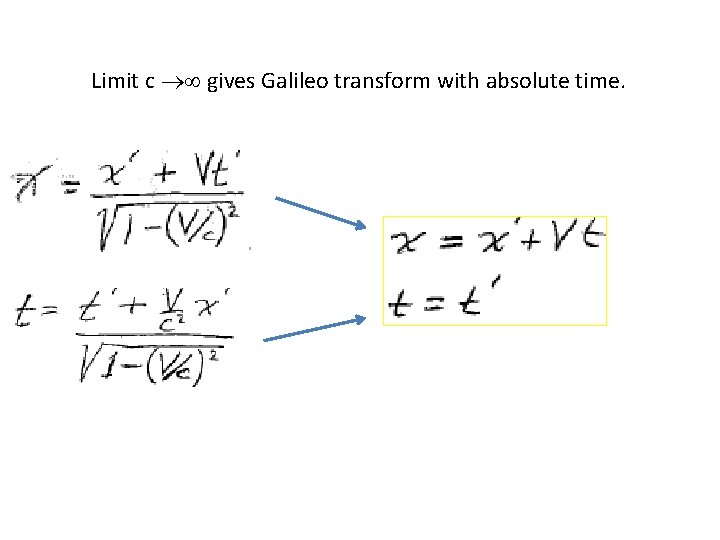 Limit c ®¥ gives Galileo transform with absolute time. 