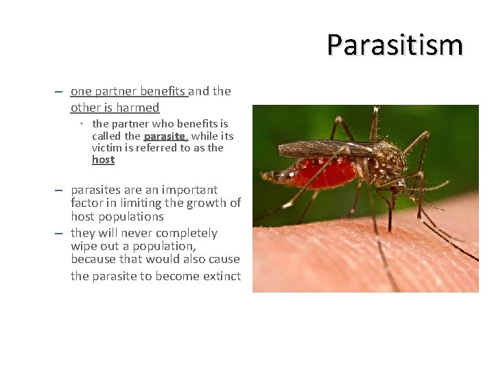 Parasitism – one partner benefits and the other is harmed • the partner who Parasitism – one partner benefits and the other is harmed • the partner who