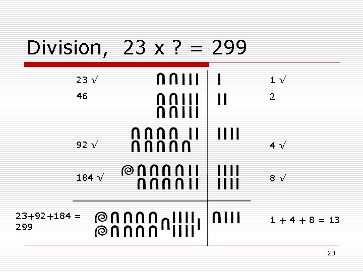 Division, 23 х ? = 299 23 √ 1√ 46 2 92 √ 4√