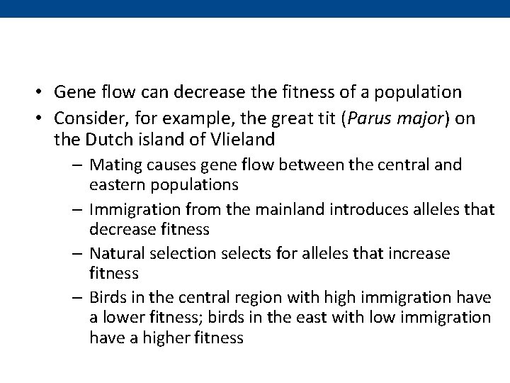  • Gene flow can decrease the fitness of a population • Consider, for