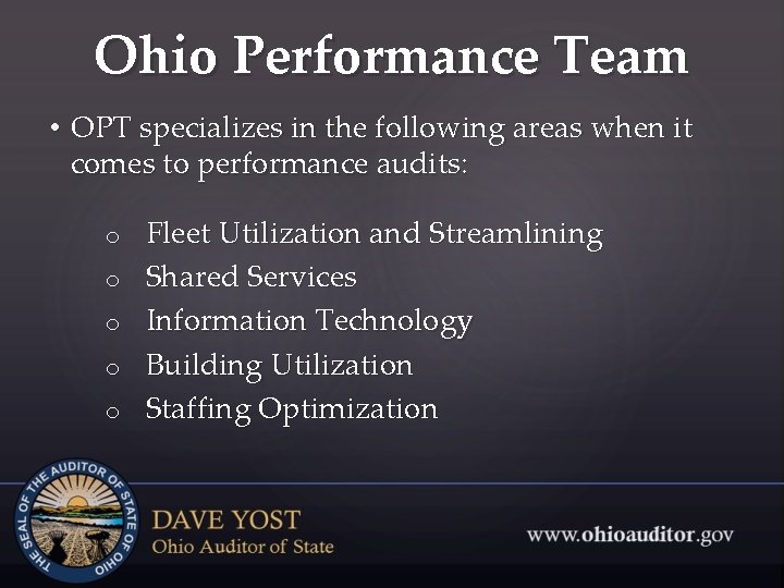 Ohio Performance Team • OPT specializes in the following areas when it comes to