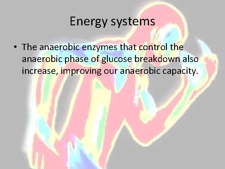 Energy systems • The anaerobic enzymes that control the anaerobic phase of glucose breakdown