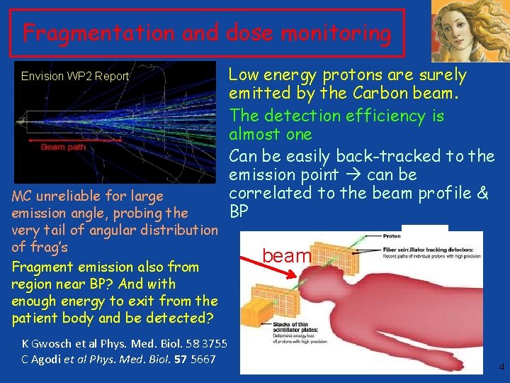 Fragmentation and dose monitoring Envision WP 2 Report MC unreliable for large emission angle,