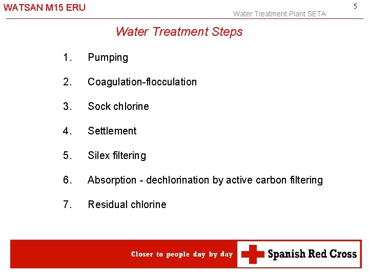 WATSAN M 15 ERU Water Treatment Plant SETA Water Treatment Steps 1. Pumping 2.