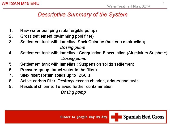 WATSAN M 15 ERU Water Treatment Plant SETA 6 Descriptive Summary of the System