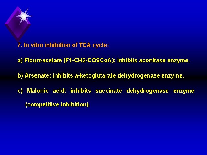 7. In vitro inhibition of TCA cycle: a) Flouroacetate (F 1 CH 2 COSCo.