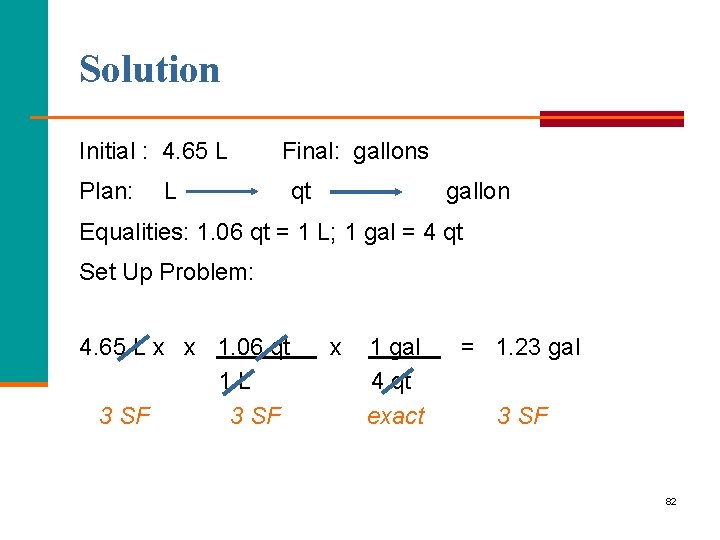 Solution Initial : 4. 65 L Plan: Final: gallons L qt gallon Equalities: 1.