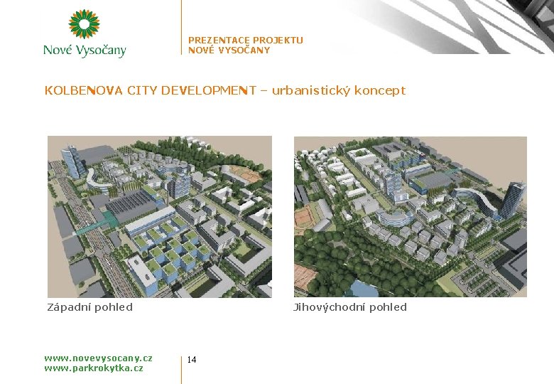 PREZENTACE PROJEKTU NOVÉ VYSOČANY KOLBENOVA CITY DEVELOPMENT – urbanistický koncept Jihovýchodní pohled Západní pohled