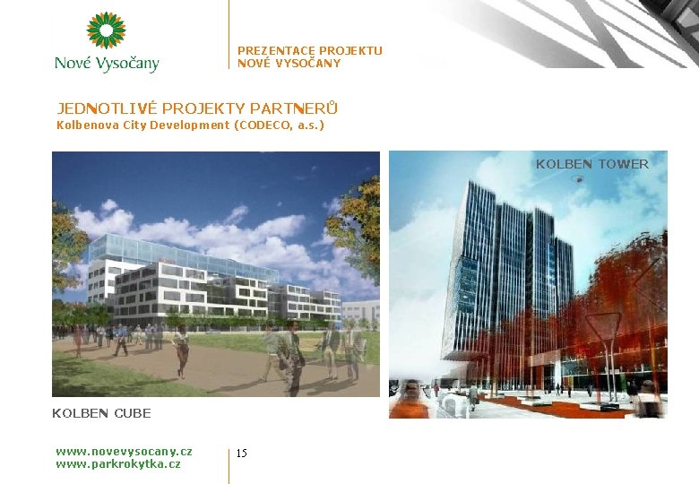 PREZENTACE PROJEKTU NOVÉ VYSOČANY JEDNOTLIVÉ PROJEKTY PARTNERŮ Kolbenova City Development (CODECO, a. s. )