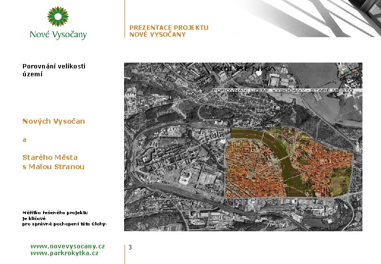 PREZENTACE PROJEKTU NOVÉ VYSOČANY Porovnání velikosti území Nových Vysočan a Starého Města s Malou