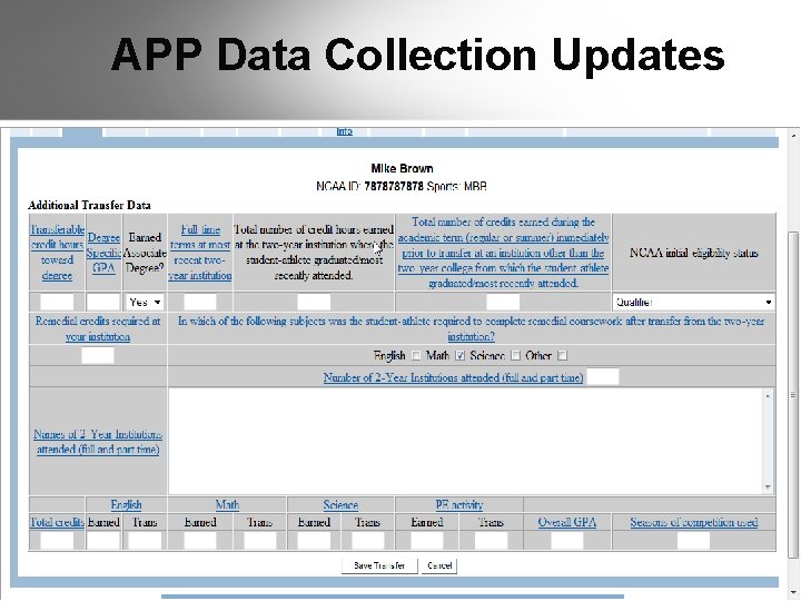 APP Data Collection Updates APP Data Collection Updates