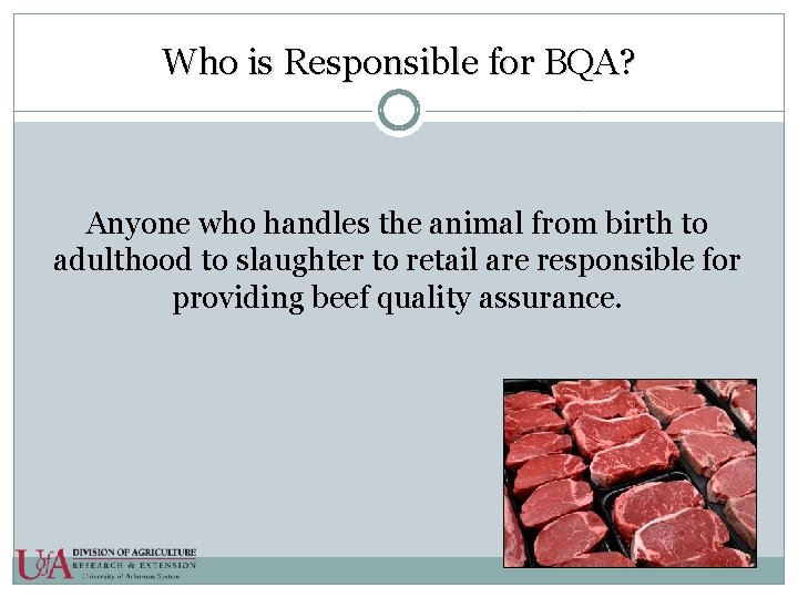 Who is Responsible for BQA? Anyone who handles the animal from birth to adulthood