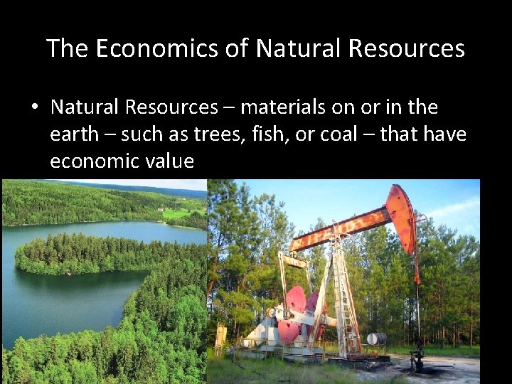 The Economics of Natural Resources • Natural Resources – materials on or in the