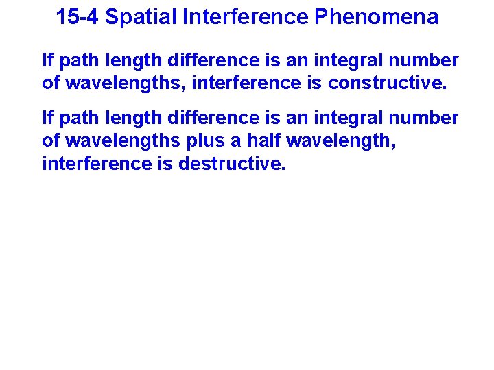 15 -4 Spatial Interference Phenomena If path length difference is an integral number of